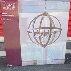 Home Decorators Keowee 24-1/4 in 6-Light Artisan Iron Farmhouse Orb Chandelier W/Coastal Antique White Wood Accents 