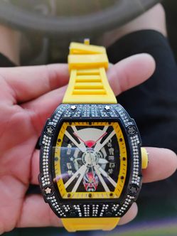 Skeleton Dial Watch Yellow Rubber Strap