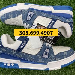 [NO BOX] LV TRAINER DENIM BLUE NEW SNEAKERS SHOES SIZE 40 41 42 43 44 45 46 5 6 7 8 9 10 11 12 A5