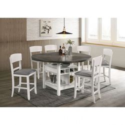 Brand New White & Grey 7pc Counter Height Dining Table Set 
