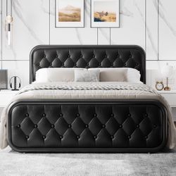 King Platform Bed Frame, Velvet Upholstered with Adjustable Vertical Channel Tufted Headboard, Mattress Foundation with Strong Wooden Slats, Box Sprin