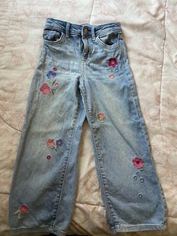 Jumping Beans Flower Embroidered Denim Blue Jeans