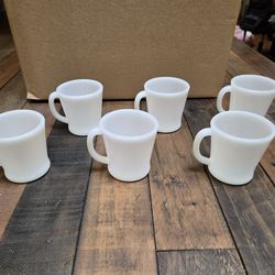 Vintage fire king white milk glass coffee mugs, set of 6
