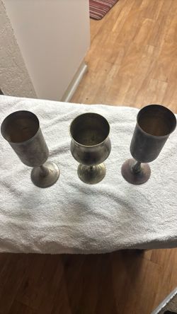 Set Of 3 Silver Plated Brass Wine Goblet $25
