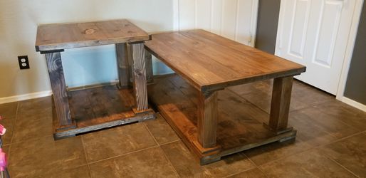 Large rustic coffee table and end table