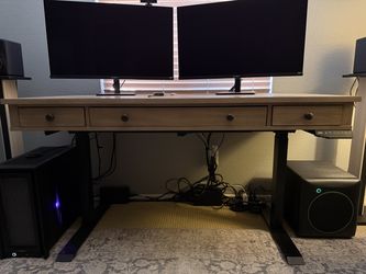 Living Spaces Wright 60" Electric Standing Desk – Natural Wood