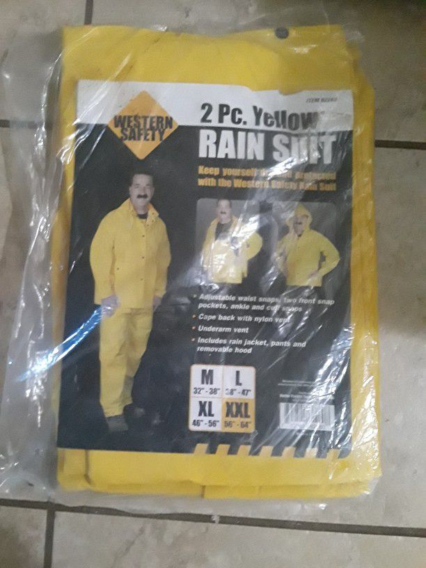Brand new 2 pieces rain suit( You need larger size to fit over clothes)

