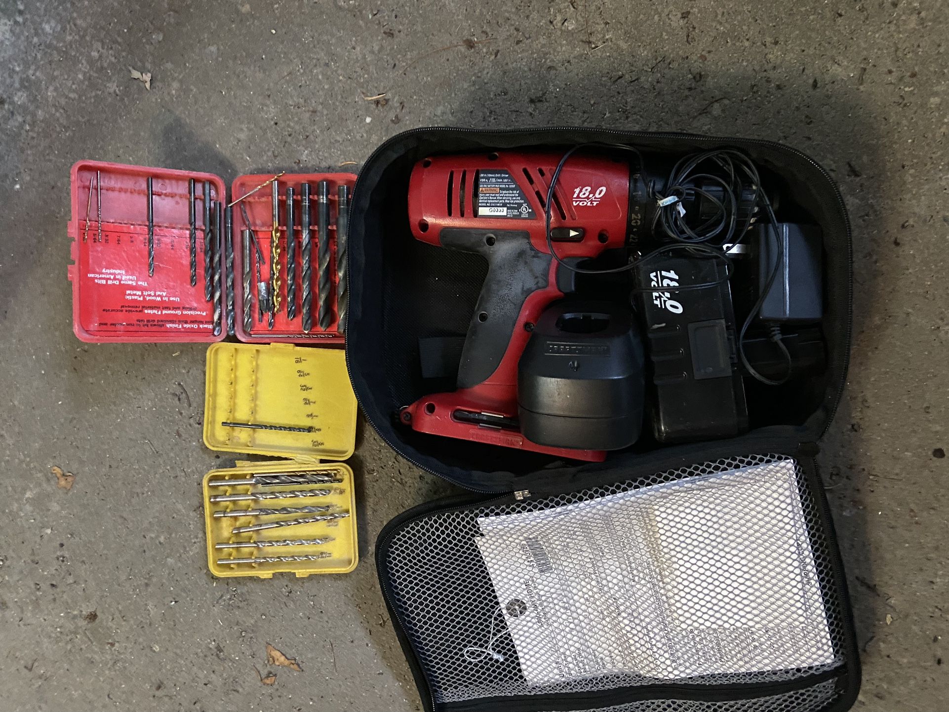 18v Craftsman Drill And Bits Parts Set With Battery Charger Bag