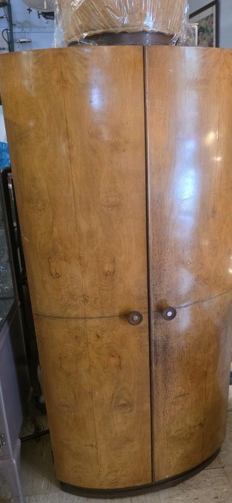 1960's Art Deco Birds Eye Maple Womens Vanity Cabinet