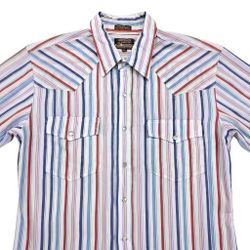 Outlaw Western Wear Mens XL Pearl Snap Shirt Short Sleeve Striped Cowboy Shirt