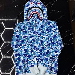 BAPE Big ABC Camo Shark Full Zip Hoodie 'Blue'.  SIZE XL