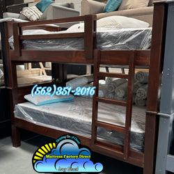 Twin Brown Bunk Bed With Mattresses Colchones Camas Nuevas 