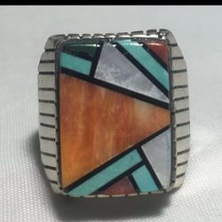 Rare Vintage Turquoise And Silver Ring 
