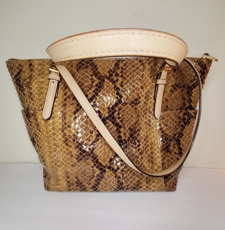 Michael Kors Ladies Brown Leather Python Tote Jet Set