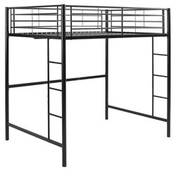 Walker Edison Orion Urban Industrial Metal Double Over Loft Bunk Bed, Full Double, Black
