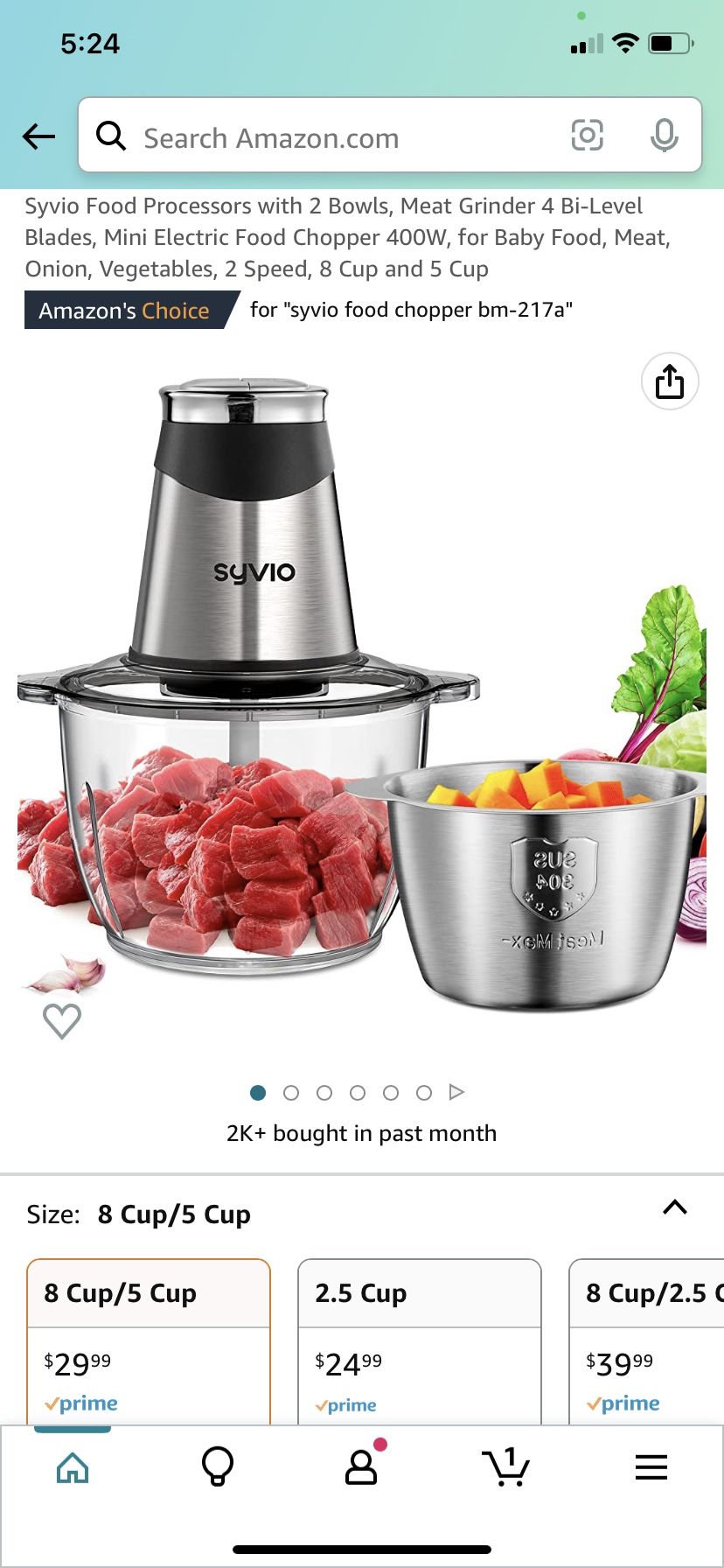 Syvio Food Processors with 2 Bowls, Meat Grinder 4 BiLevel Blades