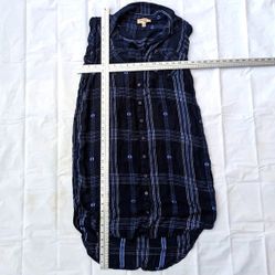 Triple Five Soul Button Front Plaid Tunic Dress - Navy Blue