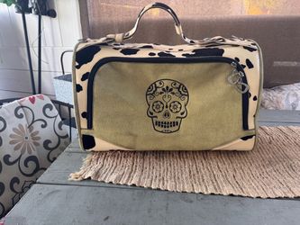 Vintage Cow Print Sugar Skull Handbag-Unique Rockabilly Style