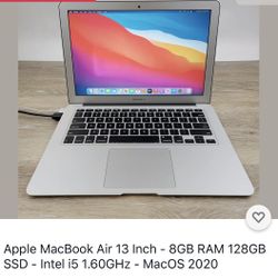 Apple MacBook Air 13 Inch 2015 - 8GB RAM 128GB SSD - Intel i5 1.60GHz - MacOS 2020