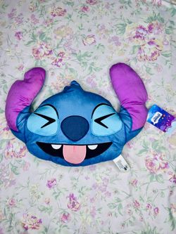 Disney Emoji Lilo & Stitch Head Plush Pillow Tongue Out Squinted Eyes 16" Wide