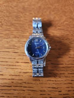 Seiko Solar Stainless Steel Blue Dial Watch - Tested 18hr+ Reserve