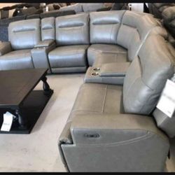 Genuine Real Leather Contemporary Gray Power Reclining Sofa Sectional☄️ Couch Living Room👍 Brand New💥 Best Quality Best Price💯 
