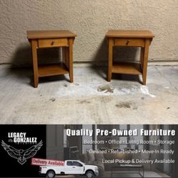 Pair of Mission Style Wood Nightstands