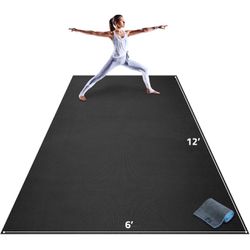 Gorilla Mats Premium Extra Large Yoga Mat – 12' x 6' x 8mm Extra Thick & Ultra Comfortable, Non-Toxic, Non-Slip Barefoot Exercise Mat – Works Great on