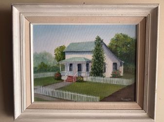 Artist Ruth Harmon White Barn Beautiful Oil Painting - Rare