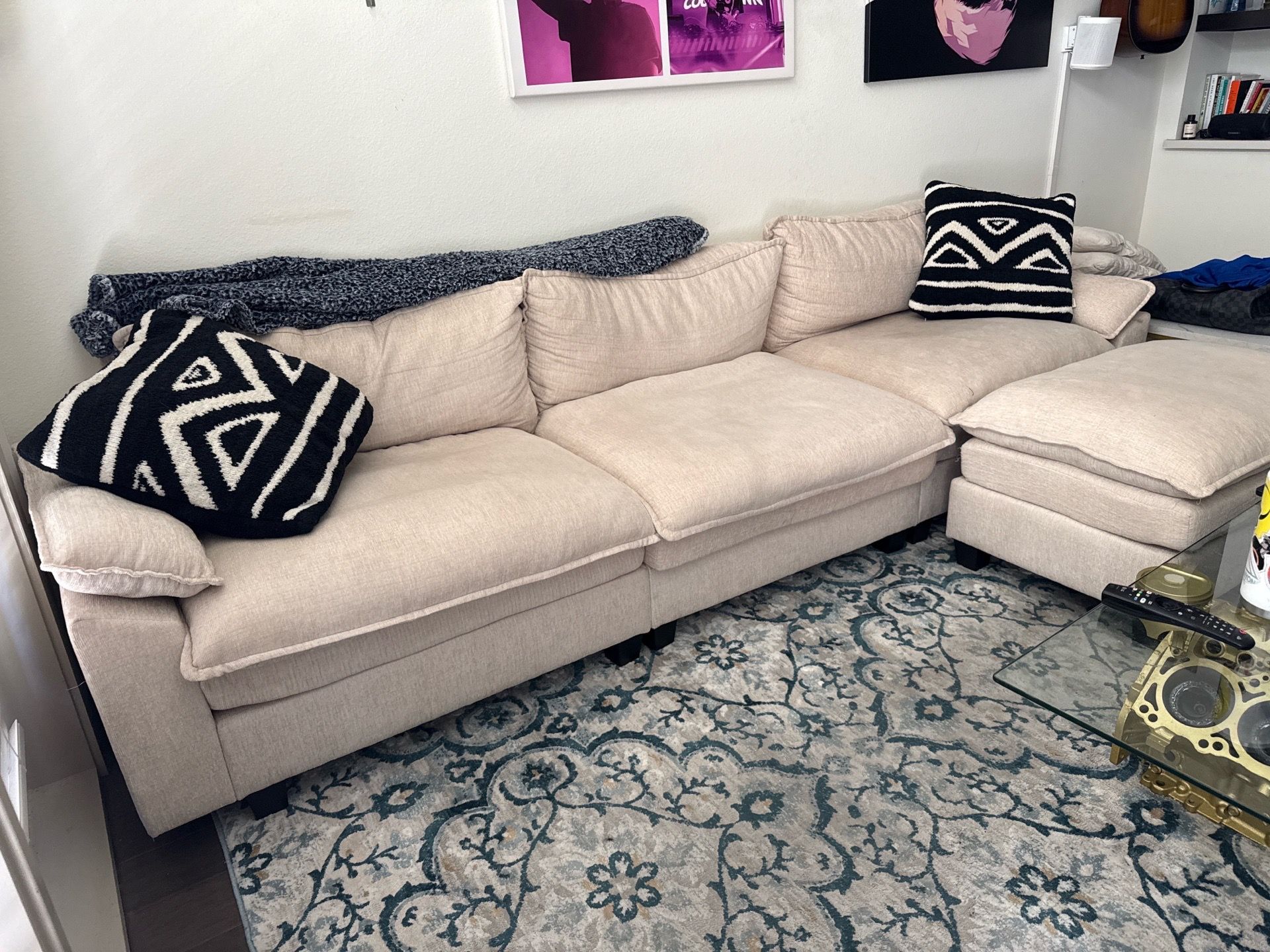 3 Piece Sectional Couch with Ottoman