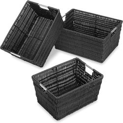 Set of 3 BLACK Storage Baskets Kitchen Bedroom Organizer