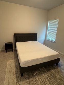 Complete Queen Bedroom Set – Bed Frame, Mattress, Rug & 2 Nightstands – $350