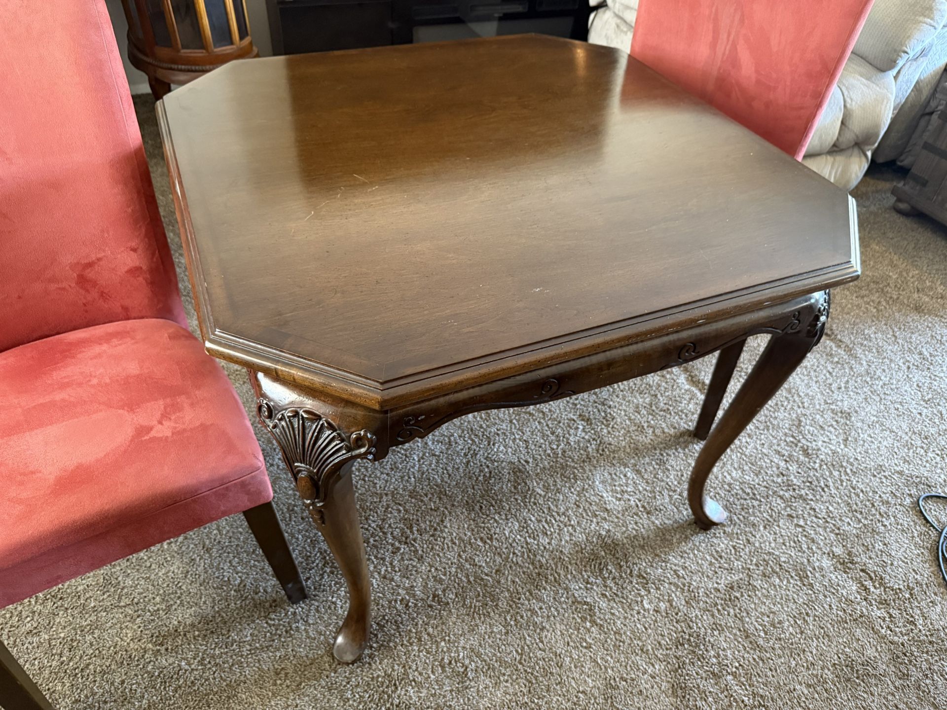 Antique Wood Card Table & Chairs