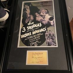 3 Stooges Framed Poster With Autographs