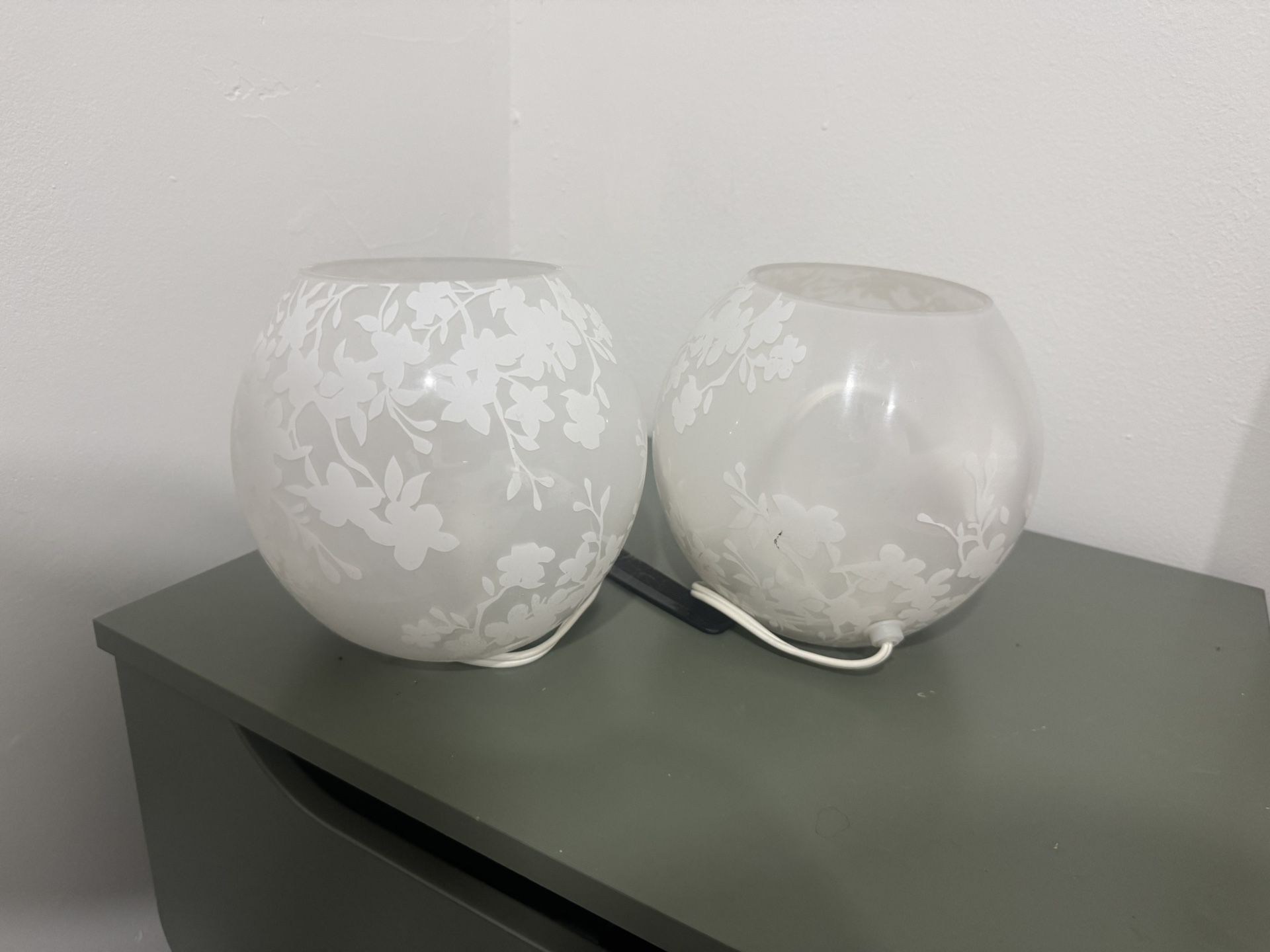 Pair of Frosted Glass Floral Table Lamps