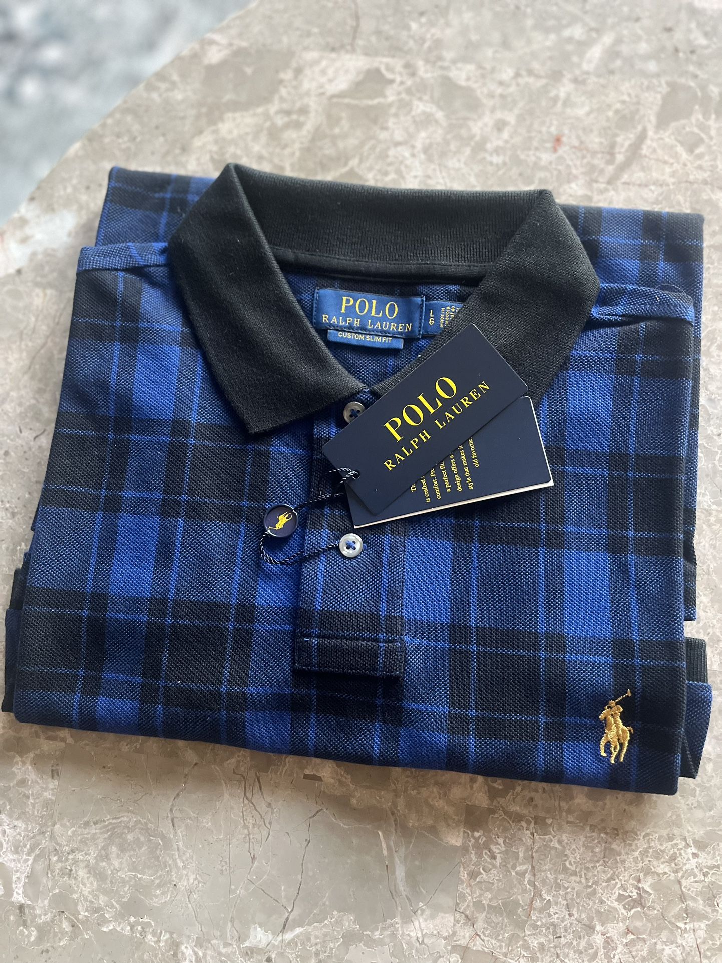 Polo Ralph Lauren Navy Blue Striped Polo Custom Slim