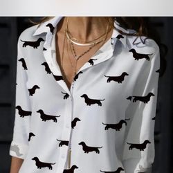 White Blouse With Patterns Long Sleeve With Buttons XXL