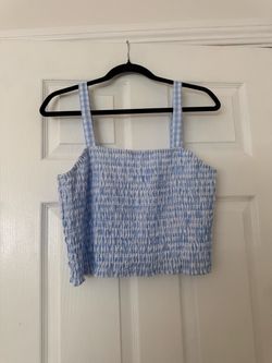 Blue Gingham Smocked Crop Top