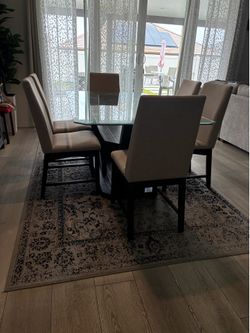 Glass top wood base dining set