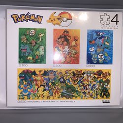 Buffalo Games POKEMON PUZZLES - 4 in 1 Multipack - Fire, Water, Grass, Panoramic