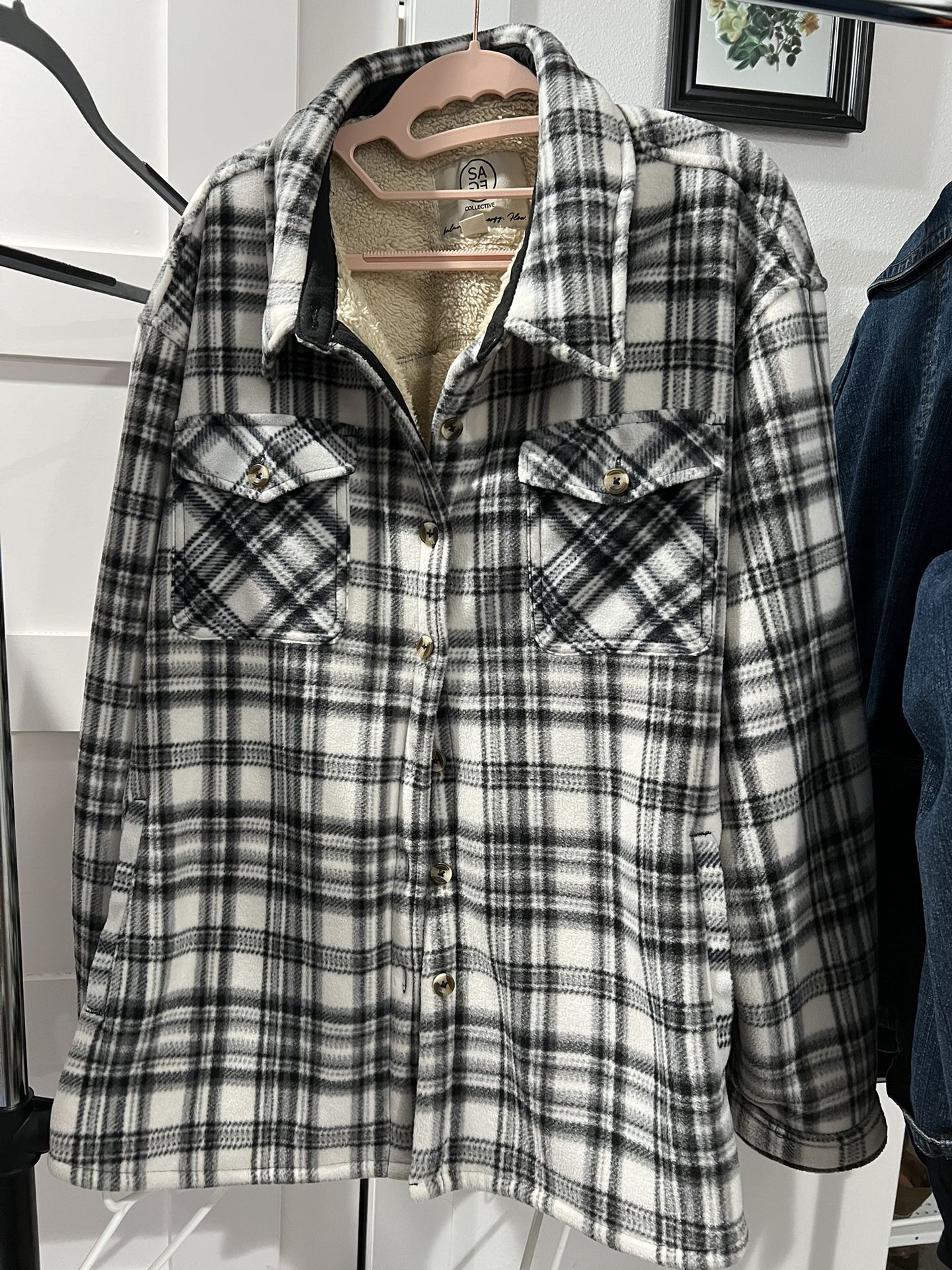 XXL Warm Sherpa Lined Plaid Fleece Shirt/jacket.