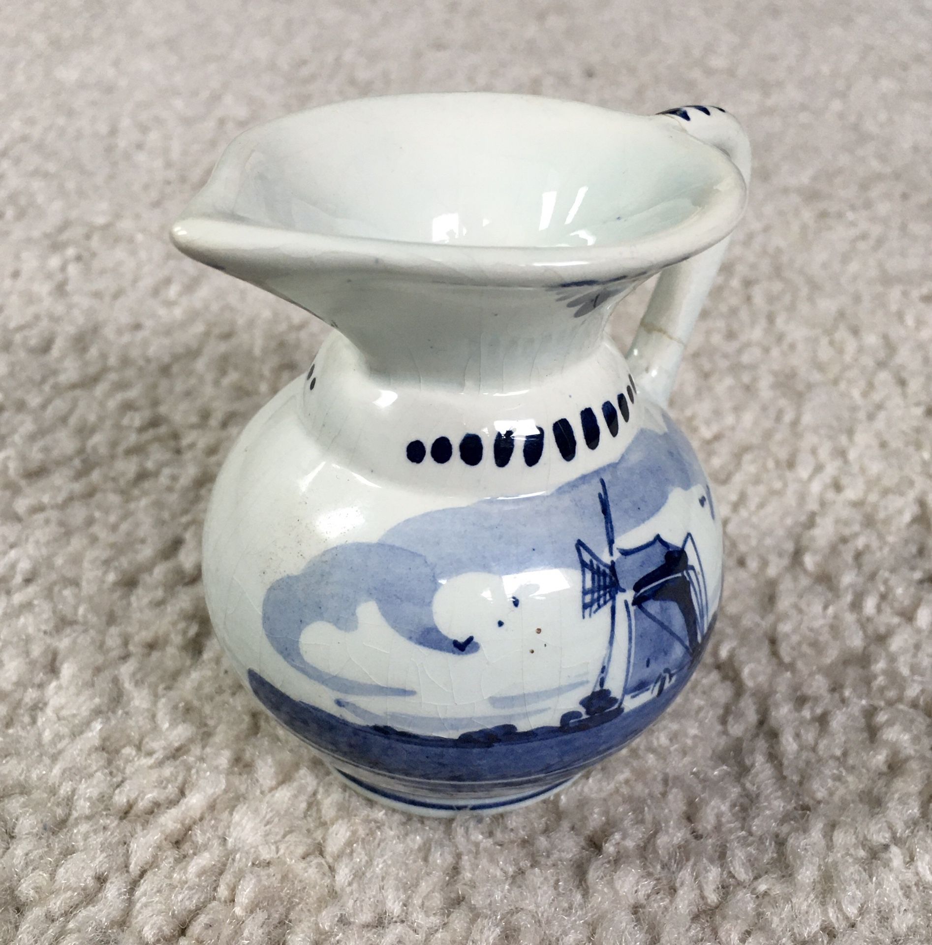 Vintage DELFT BLUE Small Pitcher With Windmill - Hand Painted - Made in Holland