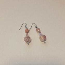 Frosty Pink Beaded Earrings With Silver Accents