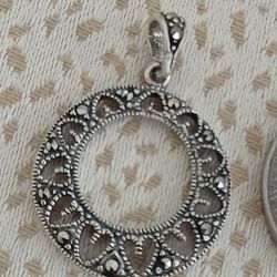 Vtg.sterling Silver 925- Marcasite Heart Pendant