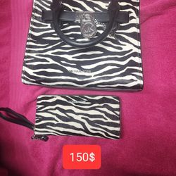 Michael Kors Zebra Satchel And Wallet