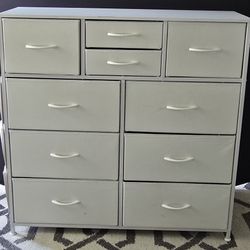 10 Drawer Dresser with Side Pockets, Hooks, Wooden Top and Sturdy Metal Frame
