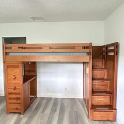 BUNK BED WITH MATTRESS/ TWIN ON TOP/ DESK + DRAWERS / IN GREAT CONDITION/ DELIVERY NEGOTIABLE