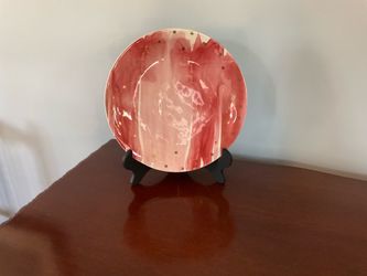 Retired Anthropologie Night Sky Dessert Plate Red / Pink with Gold Stars 8 1/4”