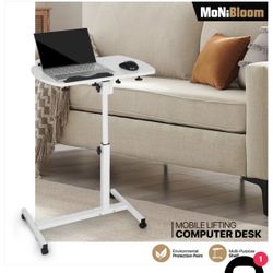 MoNiBloom Mobile Laptop Desk 75° Tiltable Height Adjustable Rolling Laptop Sofa Bed Side Table Couch Computer Desk Stand with Wheels for Home Office C