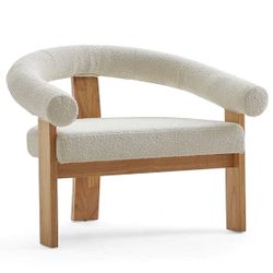 25Home: White Chunky Boucle Ash Rubber Wood Curved, ***Free Delivery